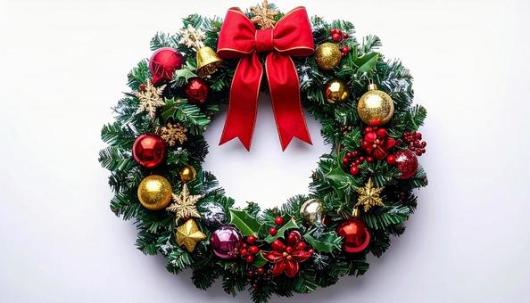 クリスマス リース 玄関飾り 白背景 クリスマス リース 玄関飾り 白背景の写真