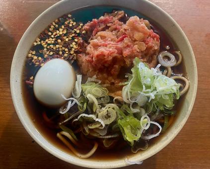 そば　紅生姜天そば　ゆで卵 そば,お蕎麦,立ち食いそばの写真素材