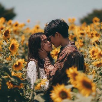 幸せをかみしめるカップルの写真