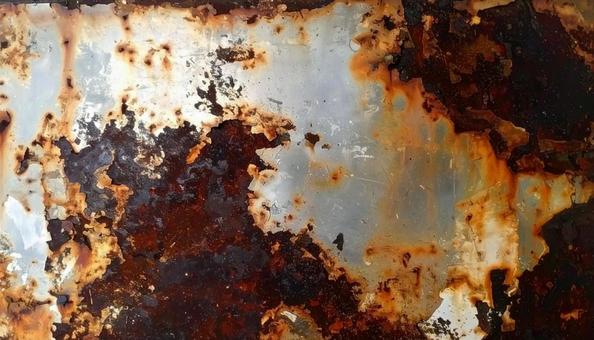 赤くサビてボロボロに朽ちた金属板の写真