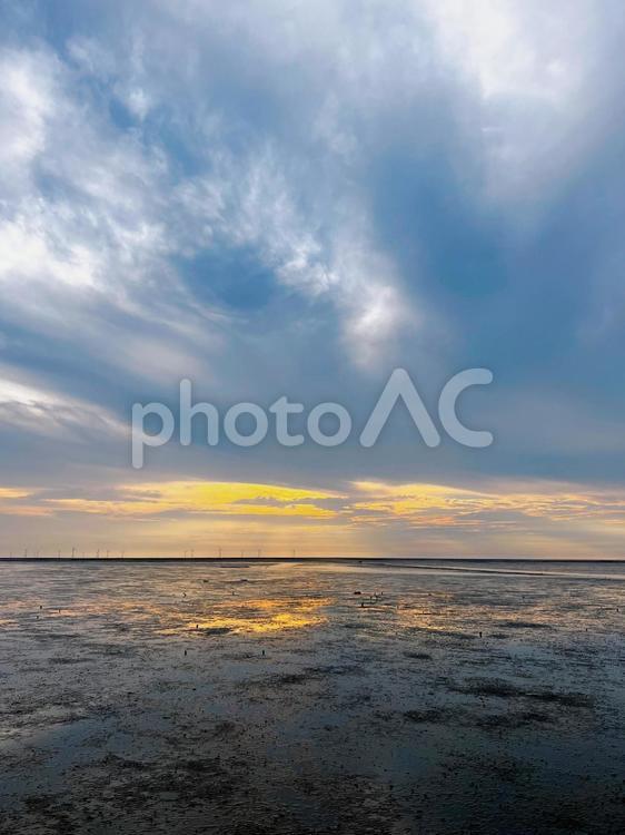 台湾　湿地　新竹　夕日 山,自然,風景の写真素材