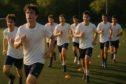 サッカー部員のランニング練習 サッカー部員のランニング練習の写真
