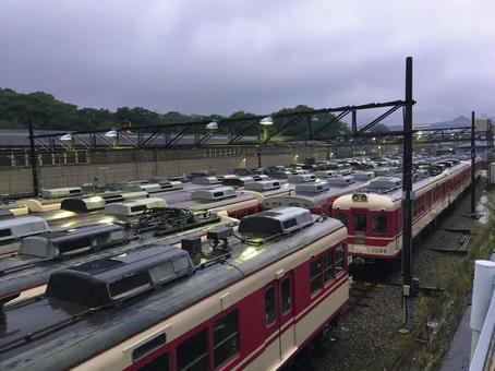 神戸電鉄の車両倉庫 電車,車両倉庫,車両工場の写真素材