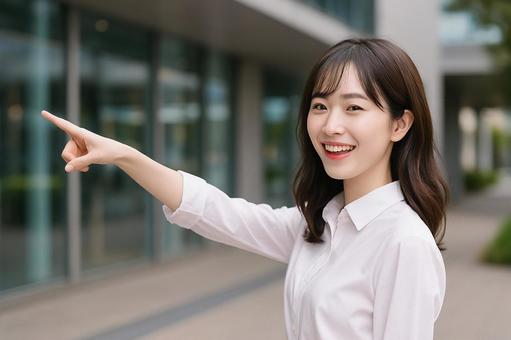 商業施設で誘導指差しの写真