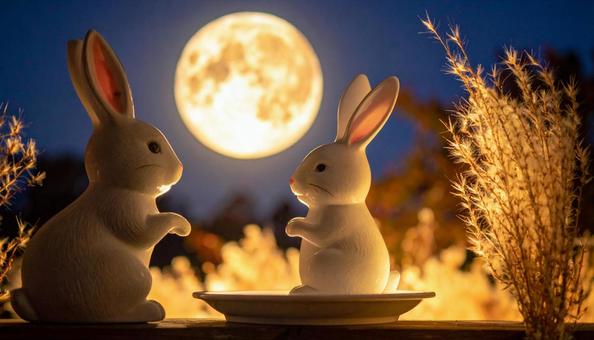 月を見るうさぎの写真