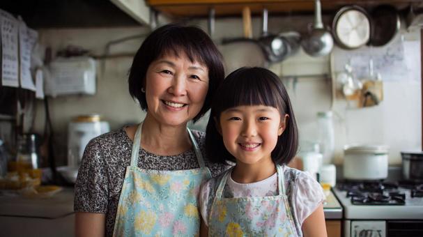 キッチンに立つ母と娘6 キッチンに立つ母と娘6の写真