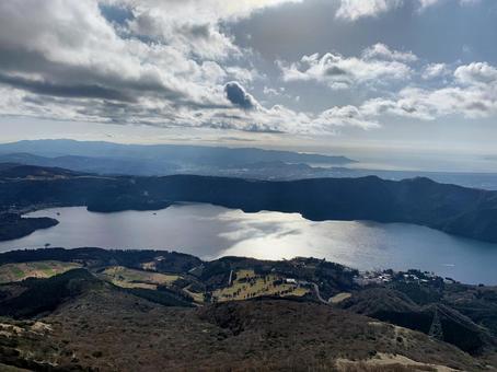 芦ノ湖と駿河湾 駿河湾,芦ノ湖,絶景の写真素材