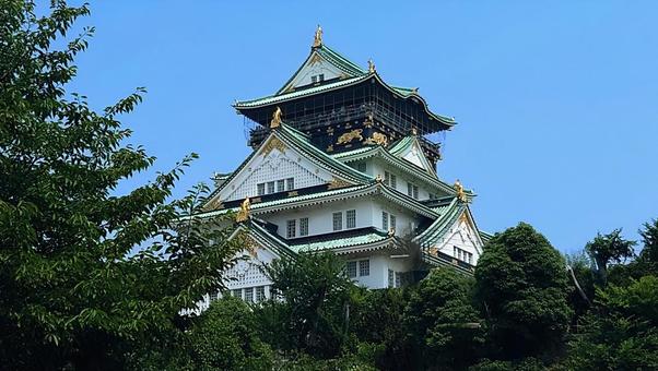 Photo, osaka castle, castle tower, building, 