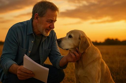 夕焼けと犬のふれあい 夕焼けと犬のふれあいの写真