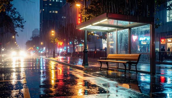 夜のバス停 夜のバス停の写真