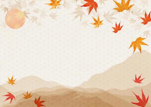 ベージュの和紙背景に秋の紅葉の葉 ベージュの和紙背景に秋の紅葉の葉 和紙,紅葉,もみじの写真素材