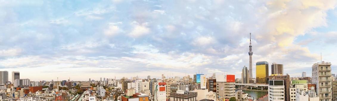 台東区の街並みスカイツリーと浅草寺 台東区の街並みスカイツリーと浅草寺 台東区,街並み,スカイツリーの写真素材