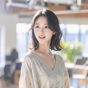 若い女性 呼ばれて振り向く 若い女性 呼ばれて振り向くの写真