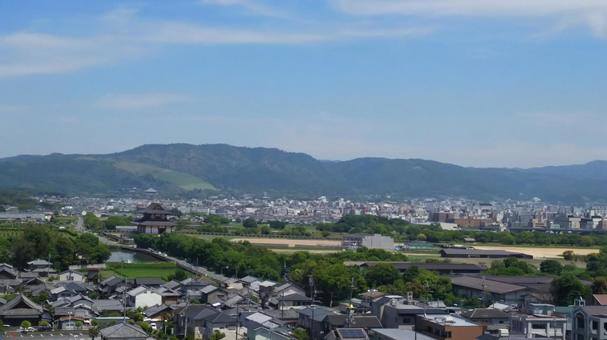 奈良市内一望 若草山,三笠山,平城京の写真素材