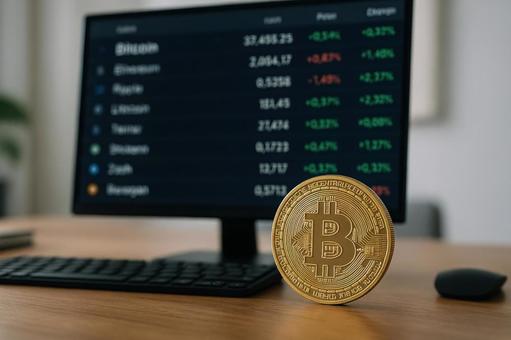 相場画面とビットコイン 相場画面とビットコインの写真