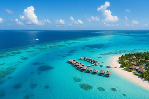 上空から眺めるカリブ海 上空から眺めるカリブ海の写真