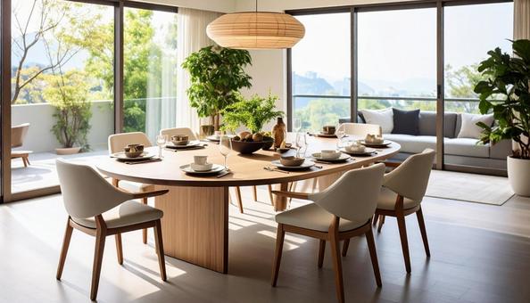 リビングの円卓 ダイニングテーブルの写真