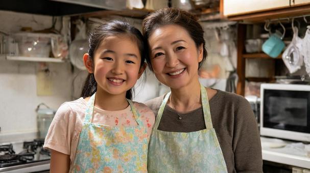 キッチンに立つ母と娘4 キッチンに立つ母と娘4の写真