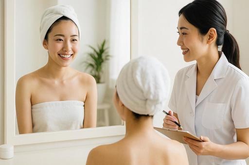 エステカウンセリングで笑顔の女性・サロンの写真