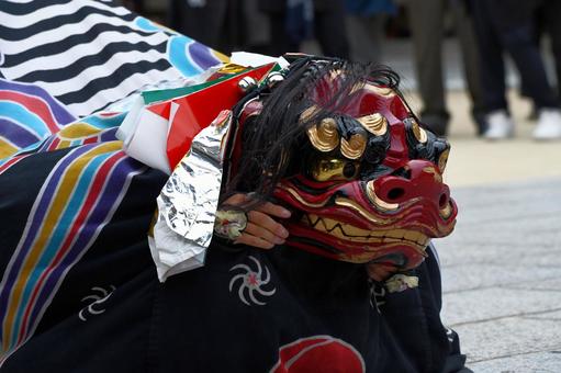 獅子2 獅子2 獅子,獅子舞,秋祭りの写真素材