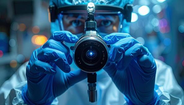 内視鏡検査のカメラを手に取るの写真