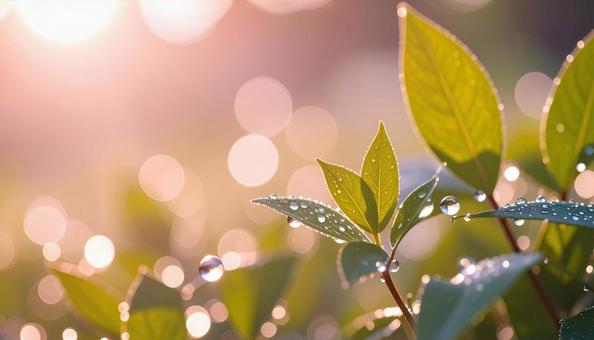 エコイメージ 葉っぱに着いた水滴の写真