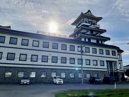夕方の青森県田舎館村役場 夕方の青森県田舎館村役場 田舎館村,田舎館村役場,村役場の写真素材
