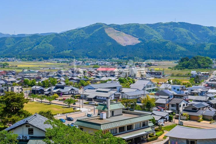丸岡城天守からの町並み 住宅,展望,丸岡城の写真素材