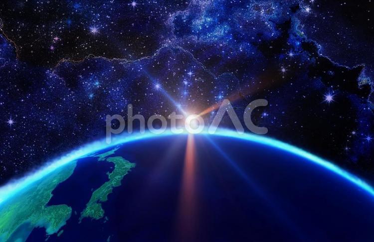 宇宙イメージ素材/地球と星空・星光 地球,星空,夜空の写真素材
