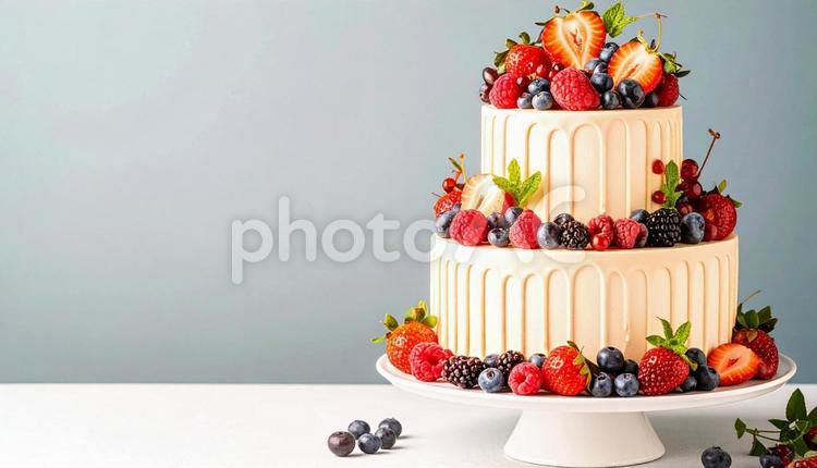 3段のウェディングケーキ ケーキ,バースデー,お誕生日の写真素材