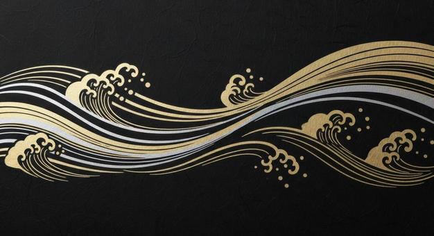 黒地に映える波模様の連続パターン背景の写真