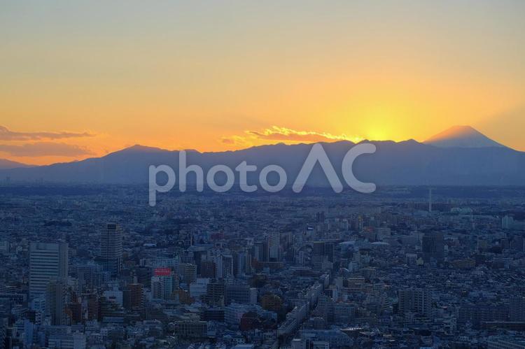 富士山　夕焼け 富士山,太陽,自然の写真素材