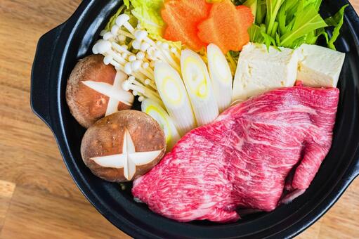 すき焼き 食材盛り付け すき焼き,和牛,牛肉スライスの写真素材