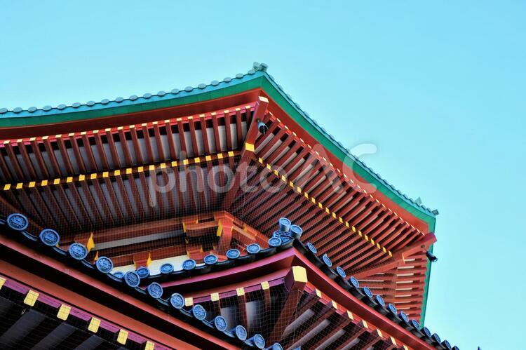 青空と弁天堂の垂木１ 弁天堂,宮造り,垂木の写真素材