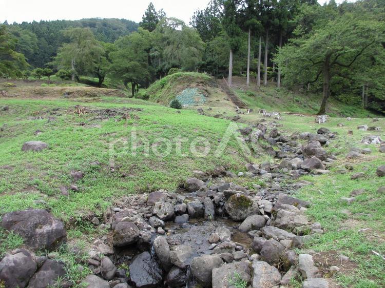 福井県-一乗谷朝倉氏遺跡 一乗谷,朝倉氏遺跡,石の写真素材