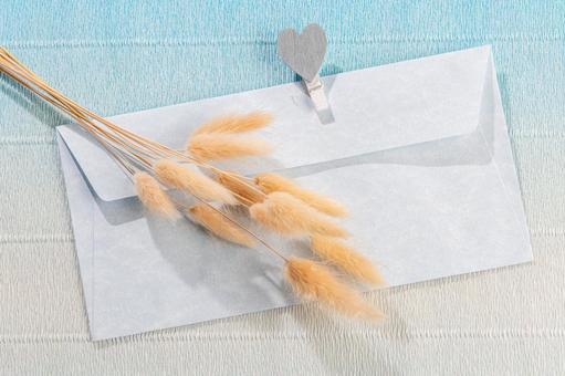 横長の封筒の上に置かれたラグラス 招待状,手紙,封筒の写真素材