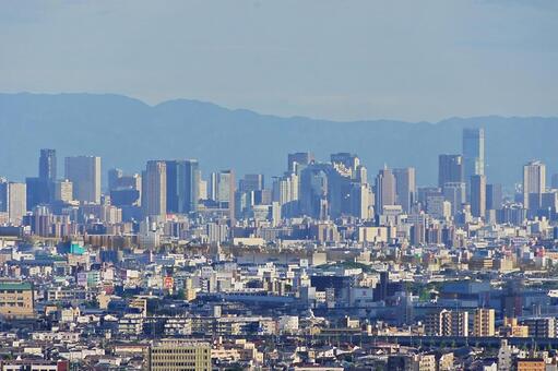山から見下ろす大阪都心 街並み,大阪都心,高層ビルの写真素材