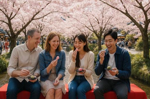 桜並木で楽しむ和菓子 桜並木で楽しむ和菓子の写真