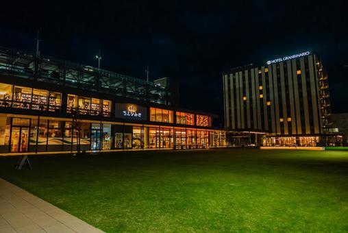 【福井】夜の敦賀駅周辺 福井,敦賀,敦賀駅の写真素材