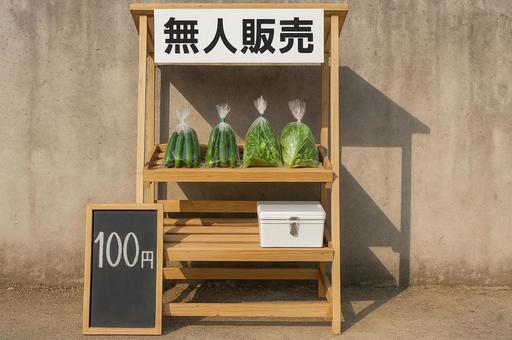 無人販売所に並べられた野菜・直売所・農家 無人販売所に並べられた野菜・直売所・農家の写真