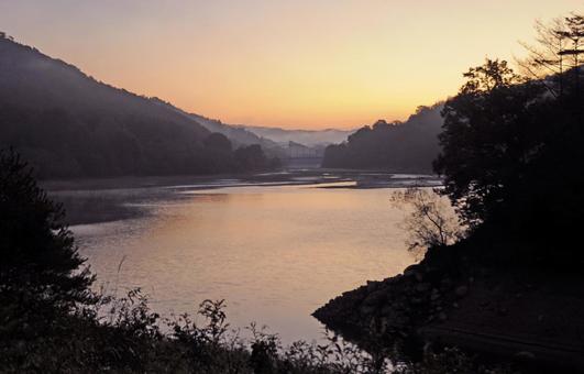 白竜湖朝景2 夜明け,朝焼け,朝の写真素材