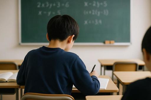 学習塾で勉強する男子小学生の写真