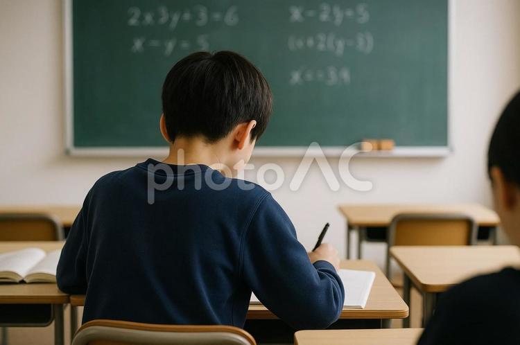 学習塾で勉強する男子小学生 塾,学習塾,中学受験の写真素材