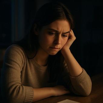 夜の部屋で考え込む女性 夜の部屋で考え込む女性の写真