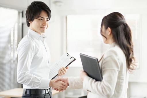 Asian business person of men and women shaking hands, رجل, امرأة, مصافحة, JPG