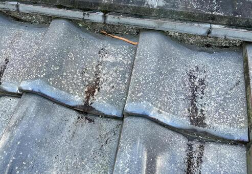 根本から割れた瓦のイメージ① 瓦,屋根,クラックの写真素材