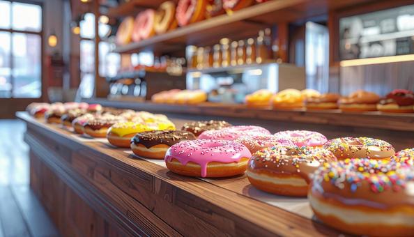 カラフルなドーナッツショップの風景の写真