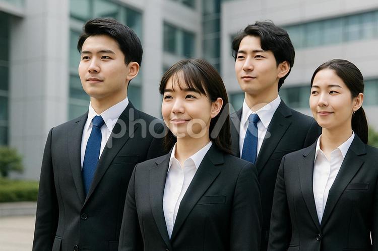 入社式に整列する新入社員 新入社員,入社式,スーツの写真素材