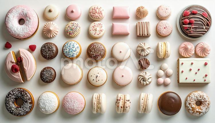 たくさんのおしゃれなピンク色のスイーツ ピンク色,スイーツ,デザートの写真素材