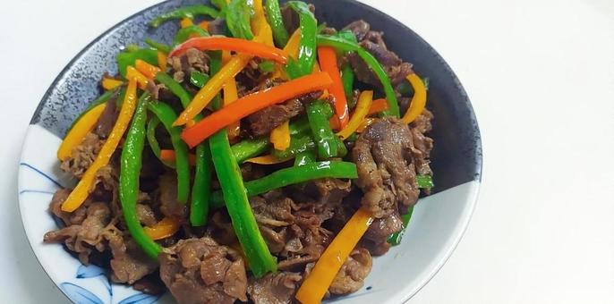 牛肉と細切りピーマン・パプリカの醤油炒め 牛肉と細切りピーマン・パプリカの醤油炒め 和食,日本食,和風の写真素材